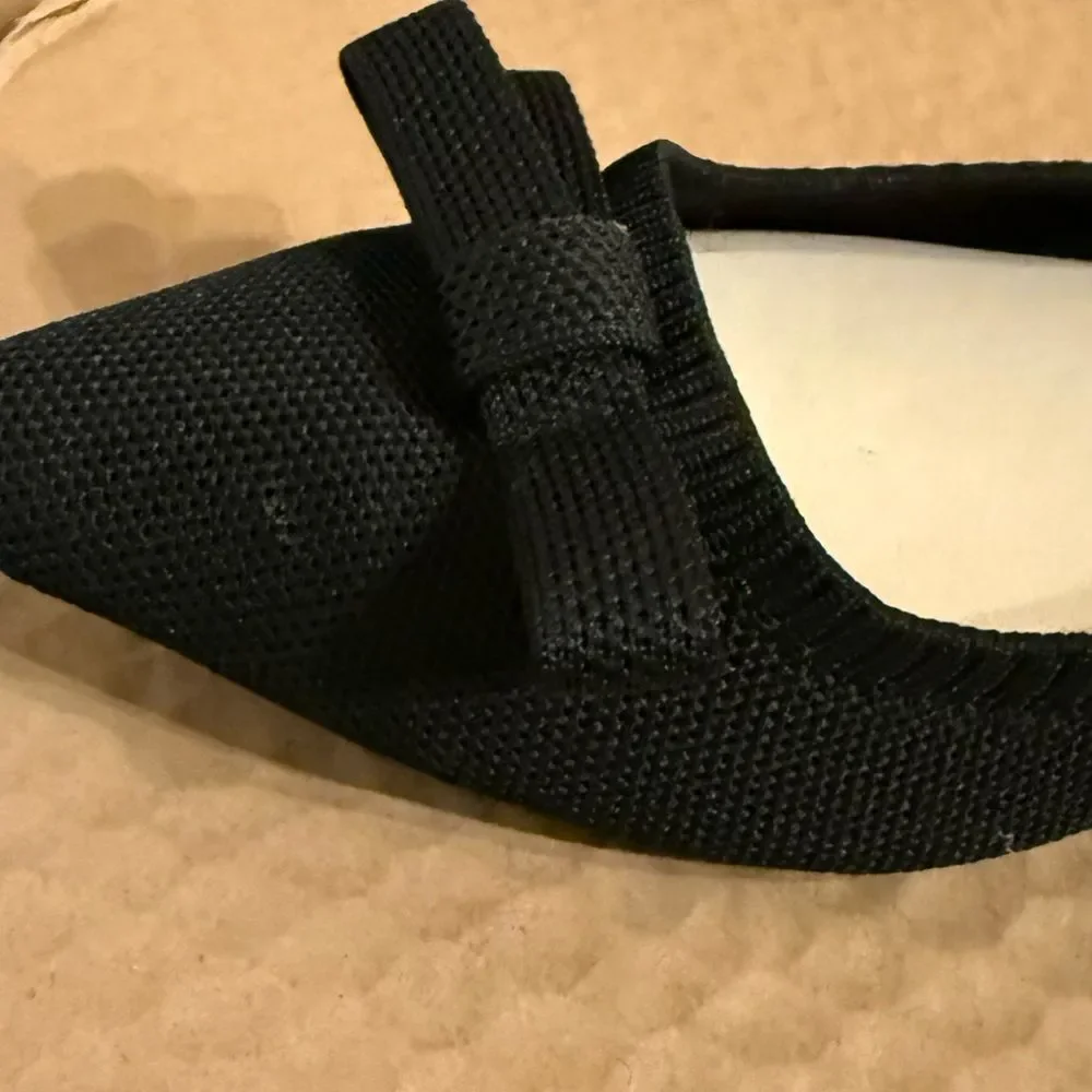 TAHARI Athens Black Bow Slip On Knit Ballerina Pointy Toe Classic Flats Size 9